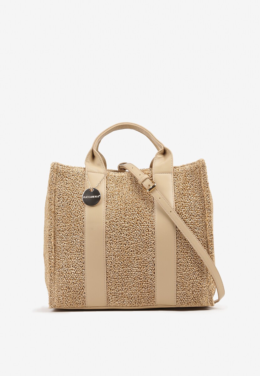 Beżowa Pleciona Torebka z Biżuteryjną Ozdobą i Rączką Lanilissa