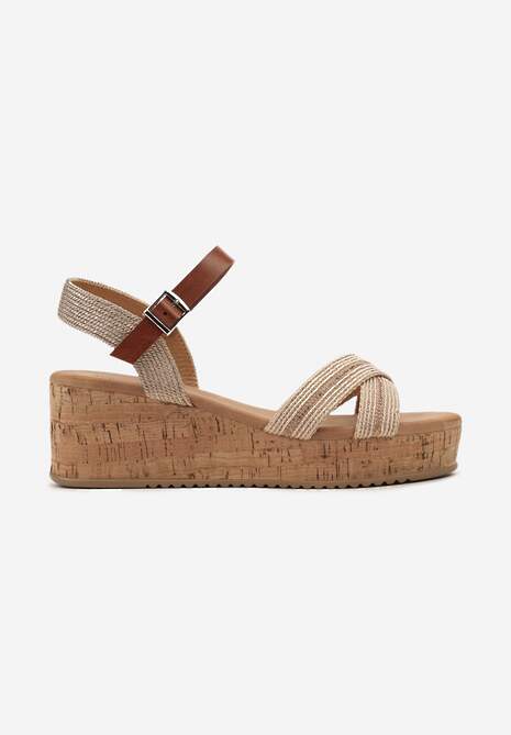 Szampańskie Sandały Zapinane na Sprzączkę z Cyrkoniami na Koturnie Tohru