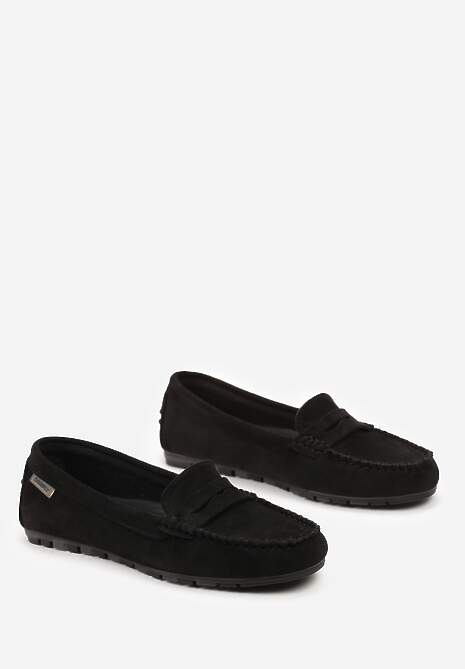 Czarne Płaskie Mokasyny o Klasycznym Fasonie z Przeszyciem Wenniva