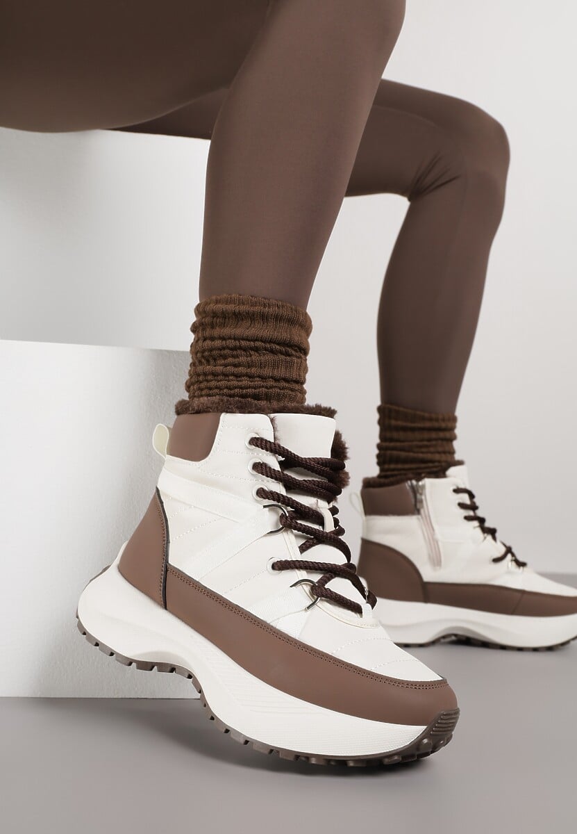 Ciemnobeżowe Sportowe Śniegowce Chunky na Platformie Ishweda