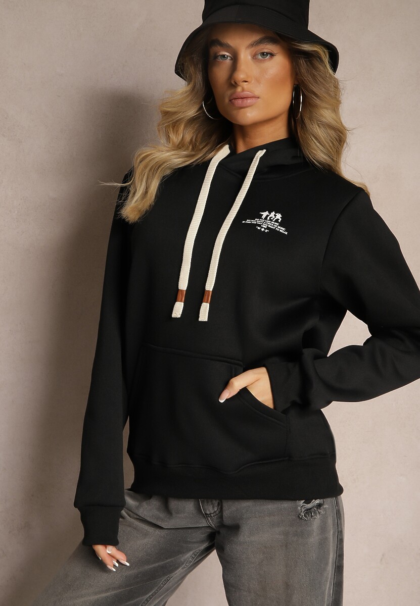 Czarna Bluza z Bawełną i Kapturem Ozdobiona Sznurkami Basaria