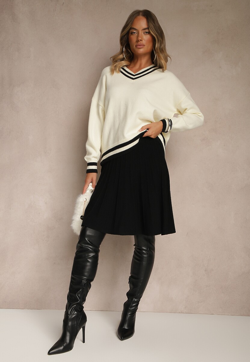 Czarna Spódnica z Kaszmirem o Rozkloszowanym Kroju High Waist Acrea