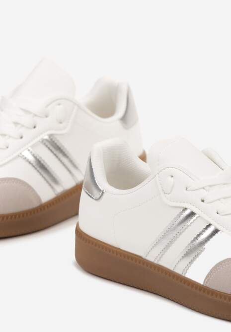 Biało-Srebrne Sneakersy Sznurowane w Sportowym Stylu Mrefia