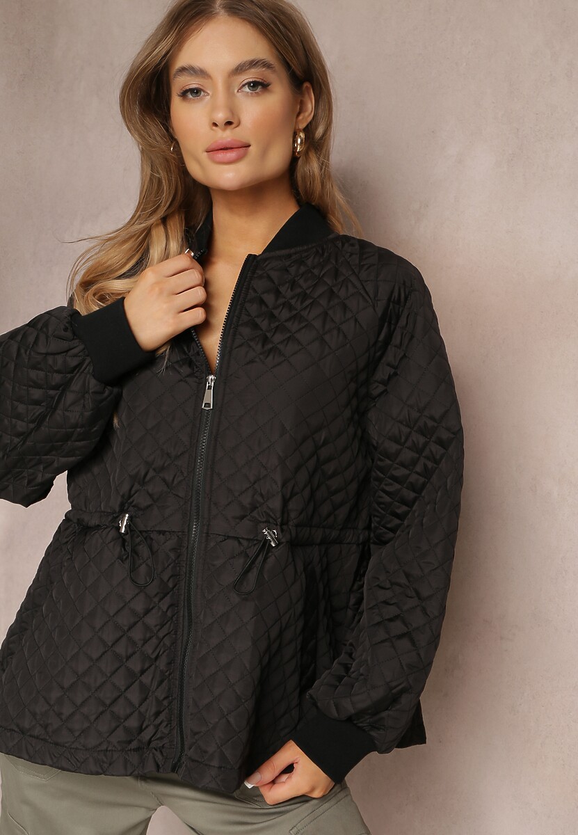 Czarna Pikowana Kurtka Bomberka ze Ściągaczami Libbie