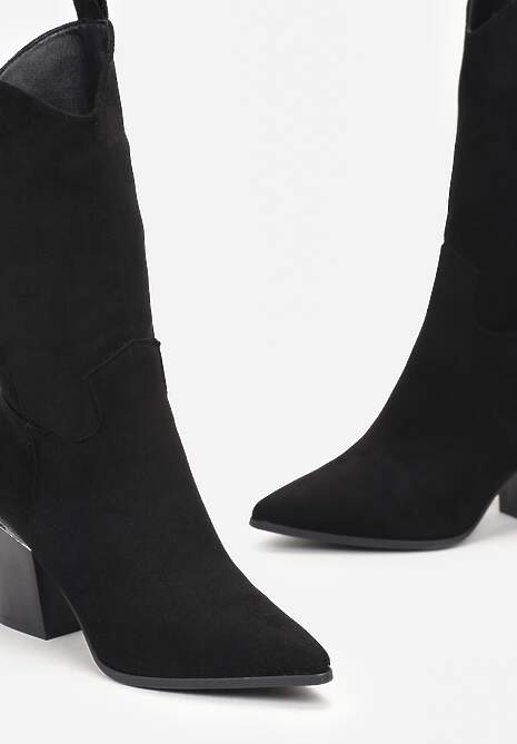 Czarne Botki w Stylu Kowbojek na Obcasie z Długą Cholewką Mabilla