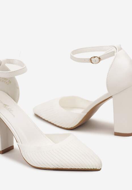 Białe Czółenka z Ekoskóry Zapinane przy Kostce ze Słupkowym Obcasem Dimlli