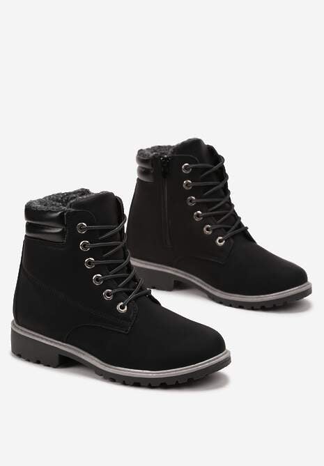 Czarne Ocieplane Traperki z Protektorem Martiel