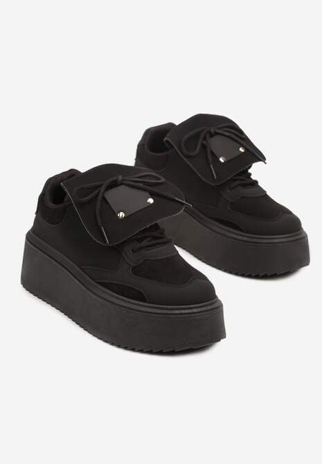 Czarne Sneakersy Ozdobione Kokardą i Wywiniętym Językiem Ivalione