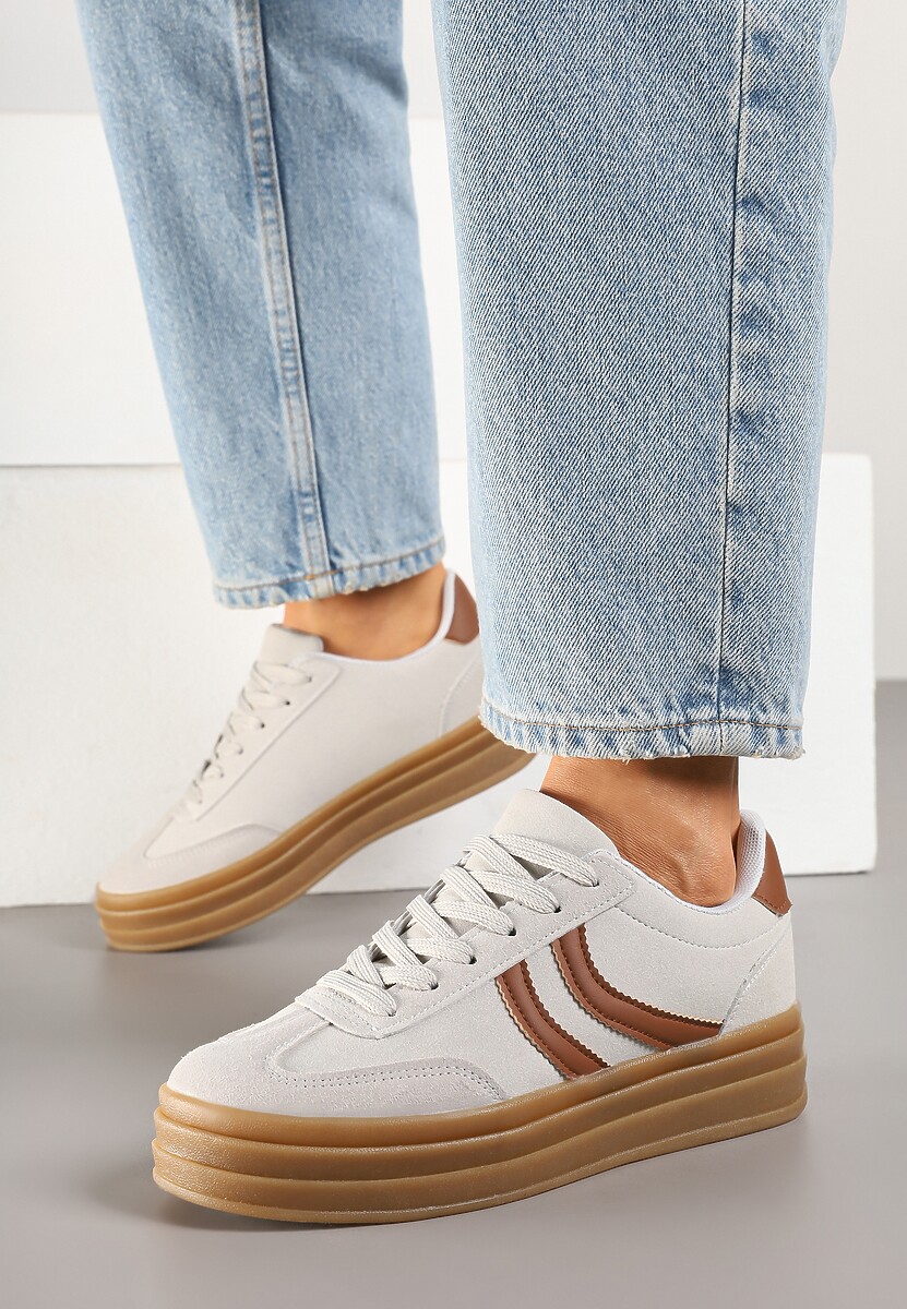 Szare Sneakersy Typu Kultowe Tenisówki na Grubej Podeszwie z Tłoczeniem Lisanitea