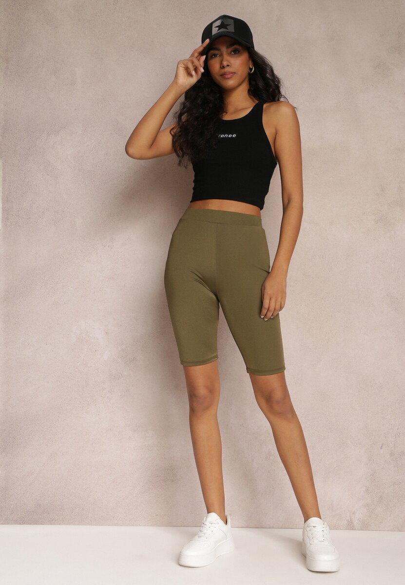 Zielone Dopasowane Szorty Biker z Gumką w Talii Netisa