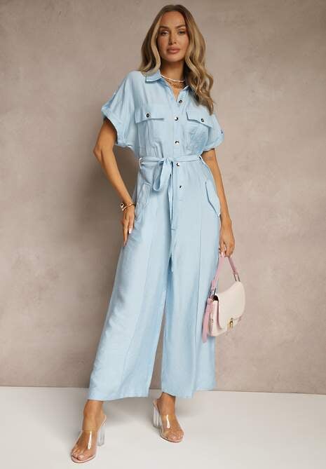Niebieski Kombinezon Ozdobiony Kieszeniami i Paskiem Wilsedi