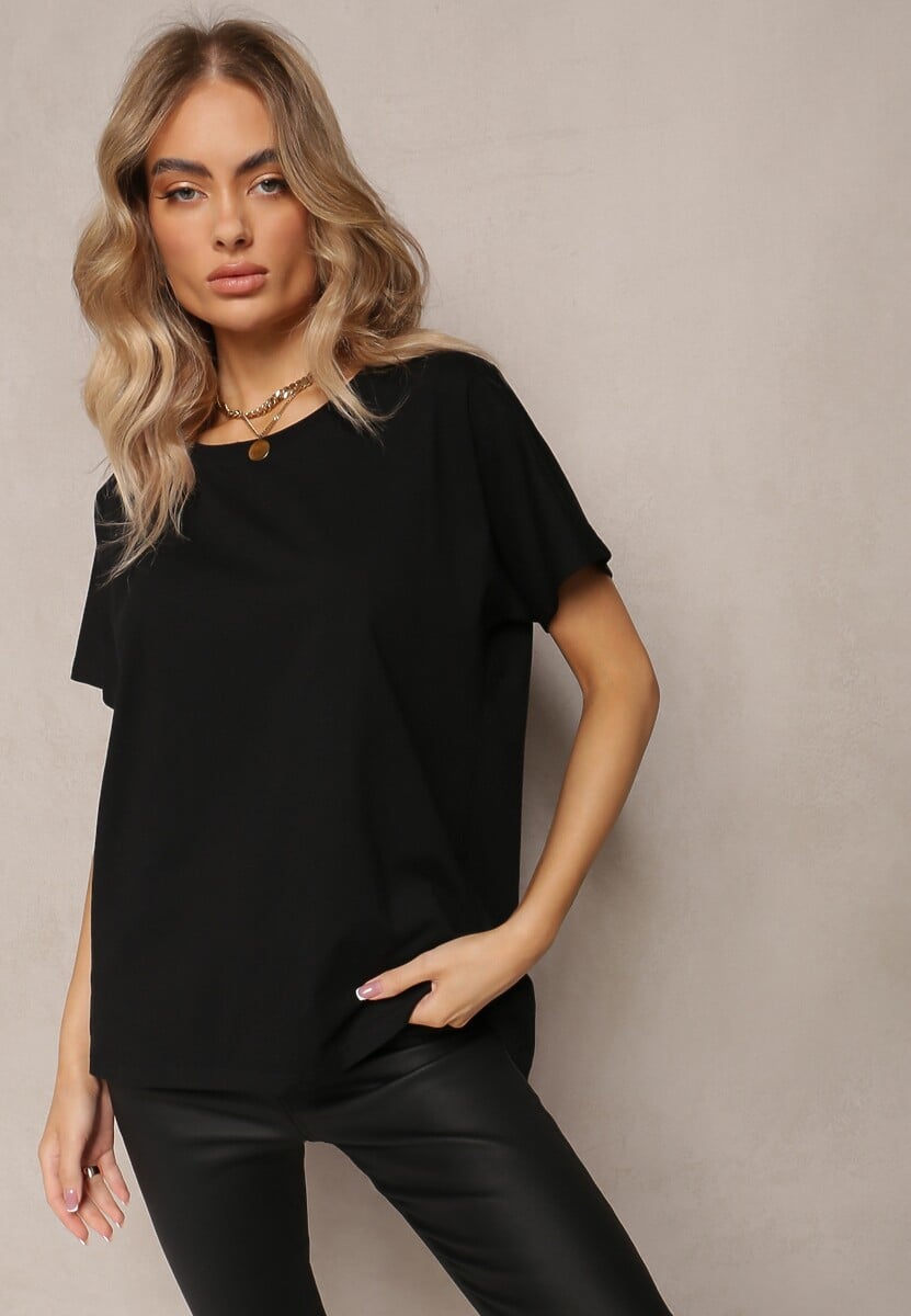 Czarny T-shirt Bawełniany z Krótkim Rękawem Kyndell