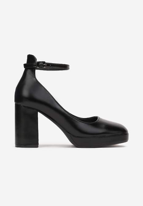 Czarne Jenolite Czółenka Zapinane wokół Kostki na Sprzączkę z Wysokim Słupkiem Rayisa