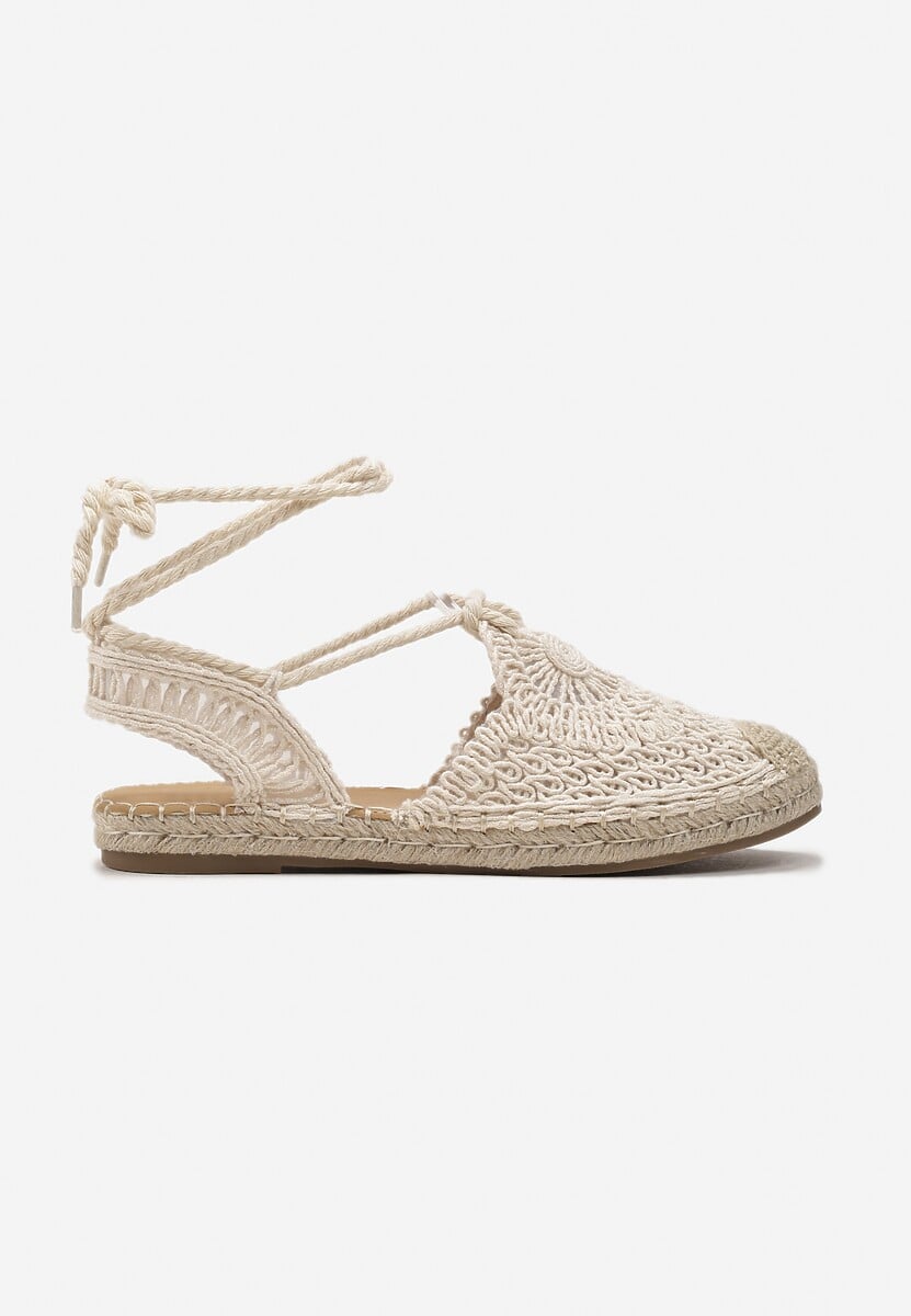 Beżowe Plecione Sandały Boho Wiązane Wokół Kostki Illara