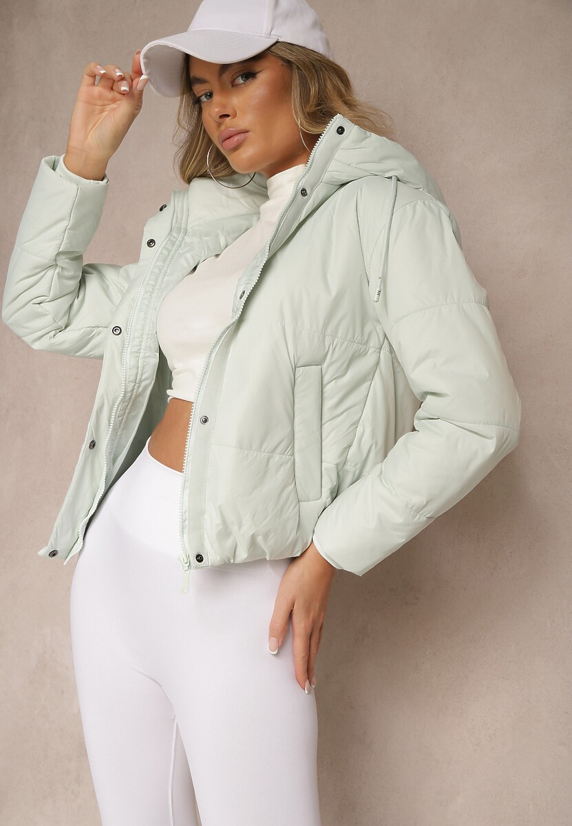 Ciemnobeżowa Kurtka z Szerokim Pikowaniem i Nieodpinanym Kapturem Ninilira