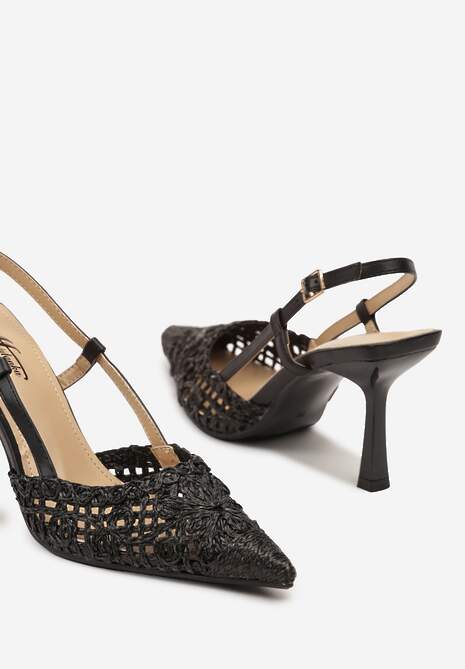 Czarne Plecione Sandały na Szpilce bez Pięty Nettella