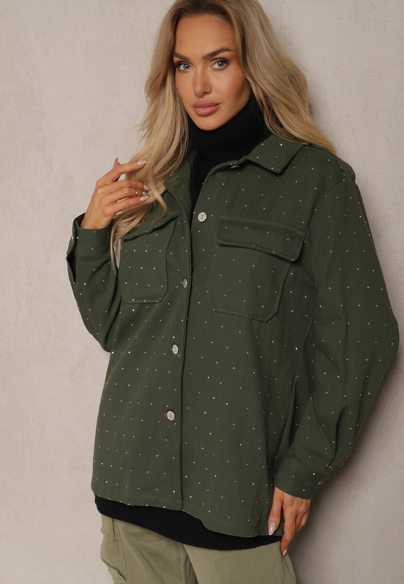 Czarna Koszula z Bawełny na Guziki z Cyrkoniami Nerellia