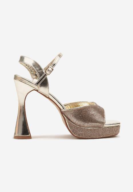 Złote Sandały na Stożku i Platformie Ozdobione Cyrkoniami Varnell
