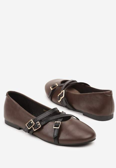 Brązowe Balerinki Vices Mary Jane z Wkładką ze Skóry Naturalnej Rilomia