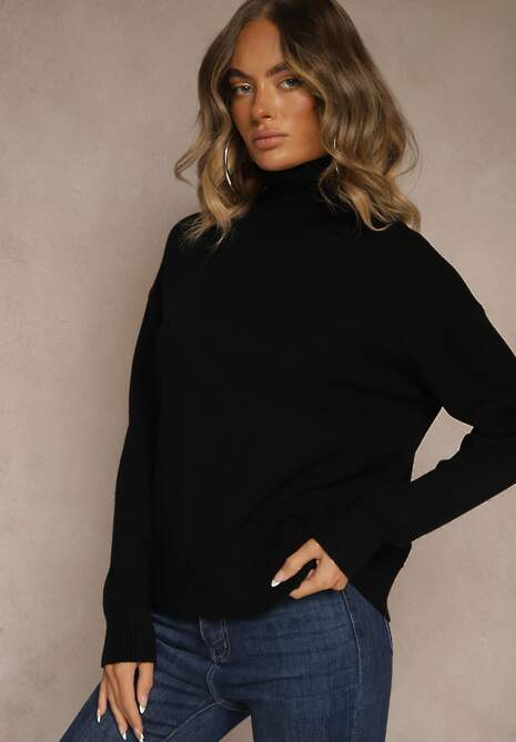 Czarny Golf z Dodatkiem Kaszmiru z Przeszyciami po Bokach Avenella