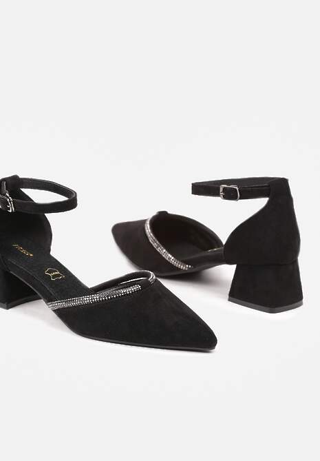 Czarne Czółenka Vices na Słupku z Wkładką ze Skóry Naturalnej i Cyrkoniami Learetha