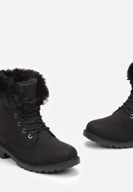 Czarne Ocieplone Botki Trapery z Futerkiem Wokół Cholewki Atuval