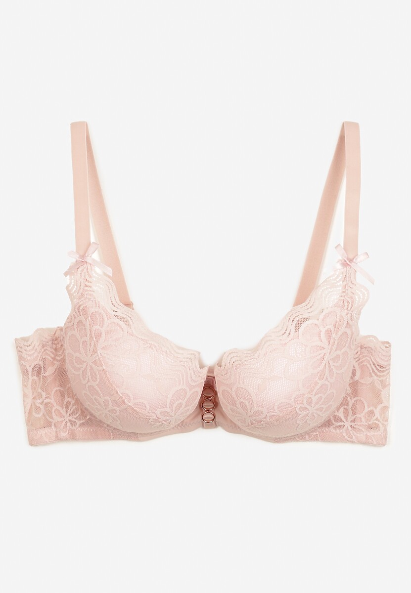 Jasnoróżowy Biustonosz o Siateczkowym Wykończeniu z Efektem Push-Up Alnena