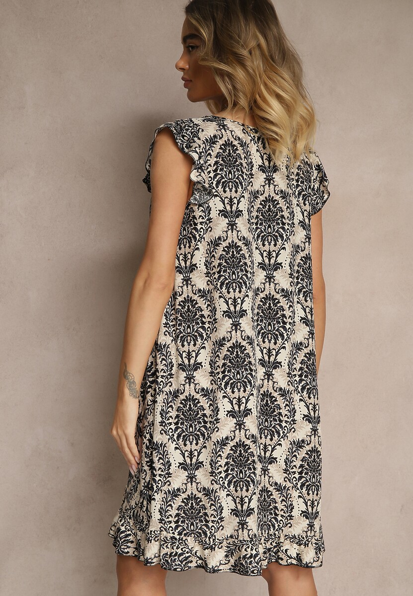 Czarna Boho Sukienka z Bawełny na Ramiączkach Ozdobiona Falbanką Testalaya