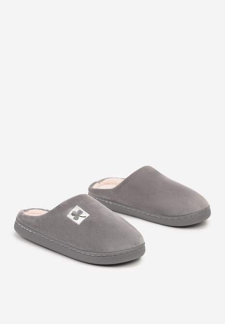 Szare Kapcie Vices z Weluru na Płaskiej Podeszwie Cellia
