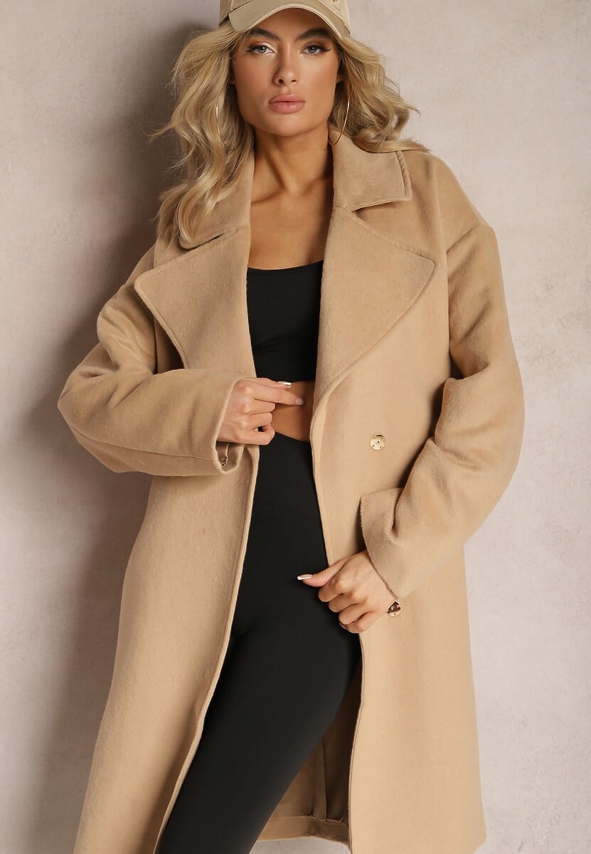 Czarny Klasyczny Płaszcz Wiązany Paskiem w Talii Aniele