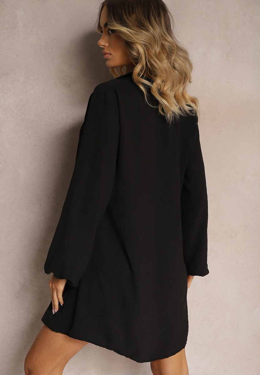 Czarna Pudełkowa Sukienka Oversize Ozdobiona Guziczkami Eudoratte