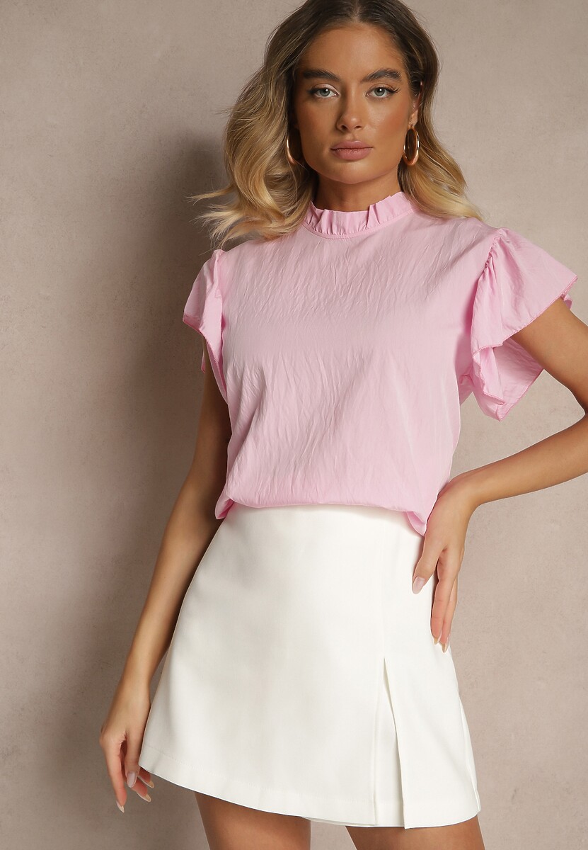 Różowa Bluzka z Wiskozą i Falbankami Greloiti