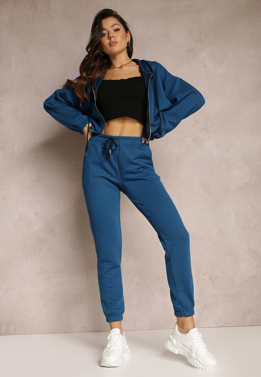 Ciemnoniebieskie Spodnie Dresowe z Tłoczeniem Alase