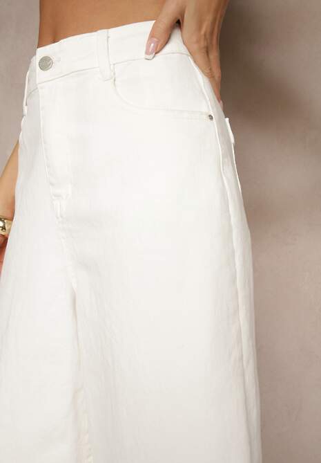 Białe Szorty Jeansowe High Waist Typu Bermudy Baggy Sonallea