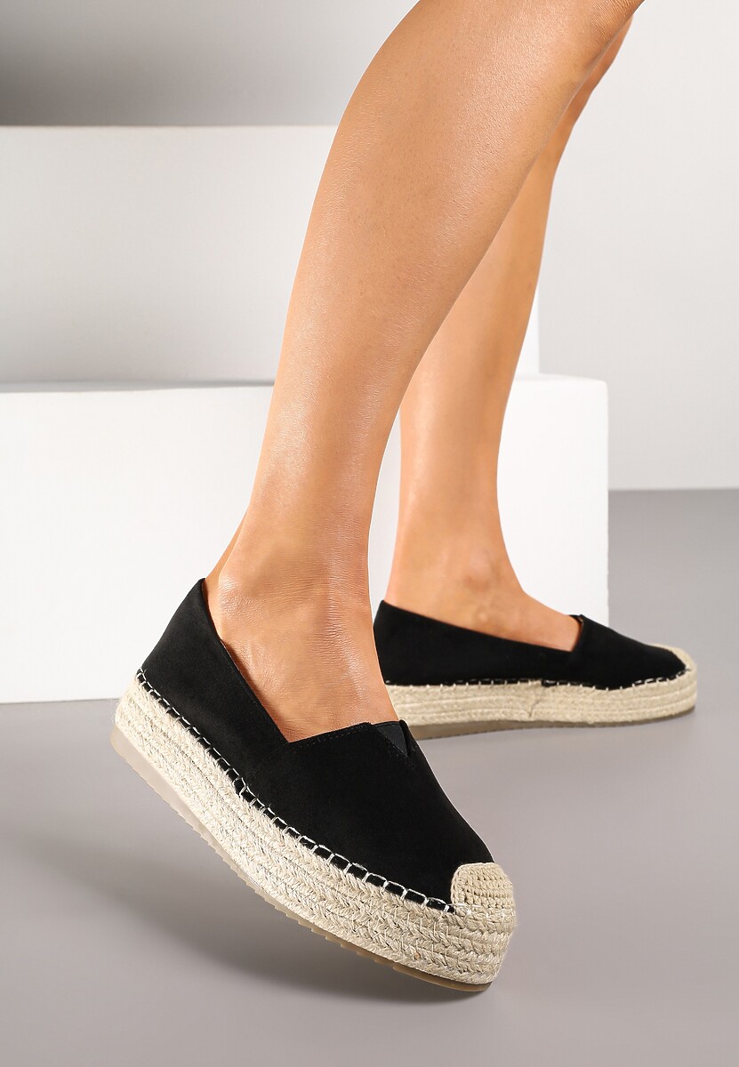 Beżowe Wsuwane Espadryle na Grubej Podeszwie z Jutowej Plecionki Alarnia