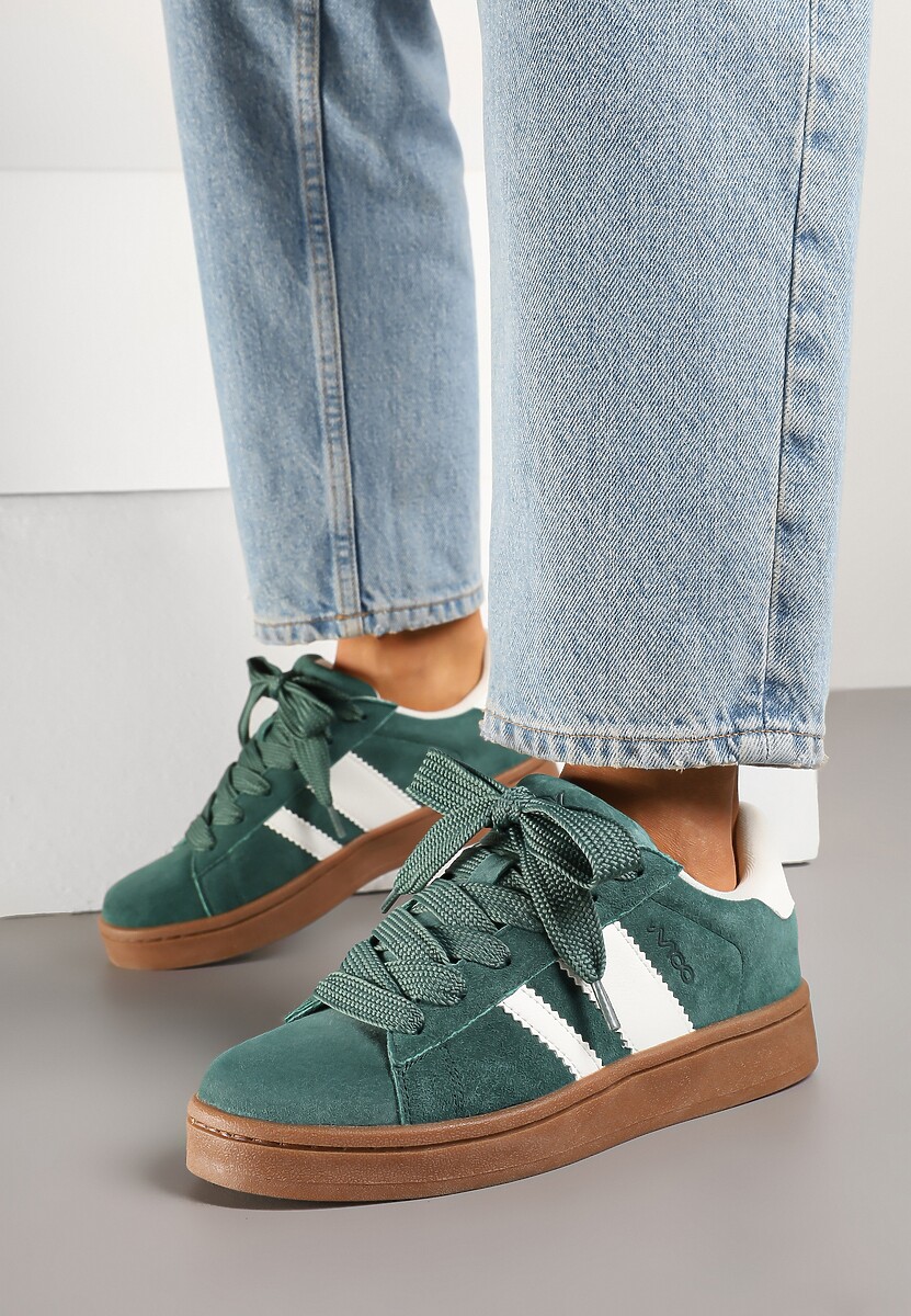 Zielono-Białe Sneakersy Typu Kultowe Tenisówki Zdobione Paskami Nevellise