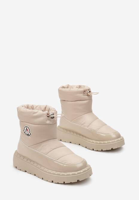 Beżowe Krótkie Śniegowce na Platformie z Lakierowanymi Wstawkami Goddie