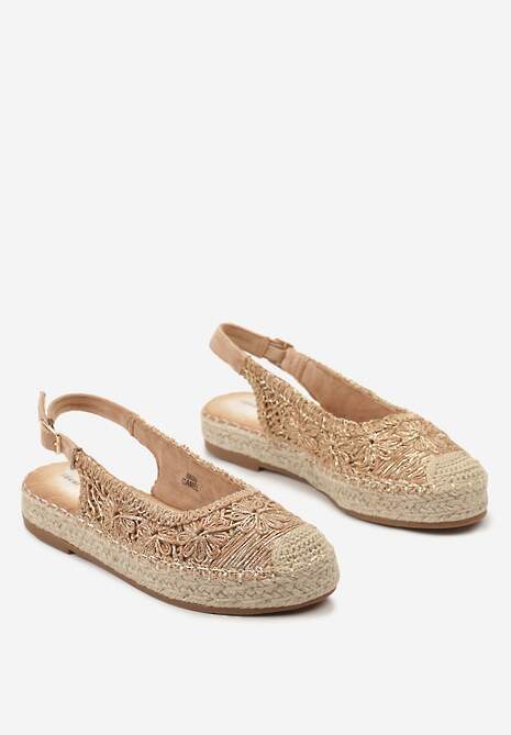 Brązowe Ażurowe Espadryle z Odkrytą Piętą i Plecionką na Podeszwie Sanioma