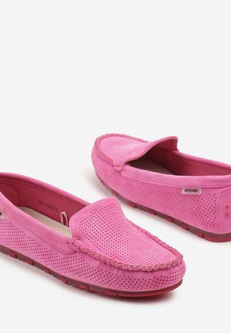 Fuksjowe Mokasyny z Wkładką ze Skóry Naturalnej i Ozdobnymi Przeszyciami Tereldi