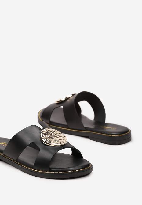 Czarne Wsuwane Klapki z Ekoskóry z Okrągłą Klamrą Arlevia