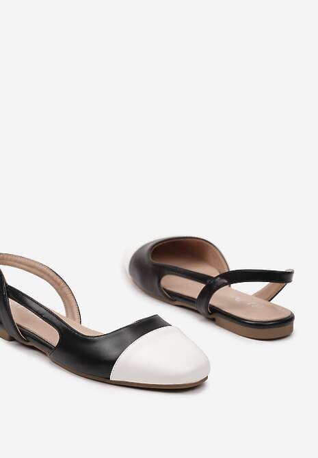 Czarne Sandały na Płaskiej Podeszwie z Zakrytym Przodem bez Pięty Ozdobione Kontrastującym Noskiem Brianelle