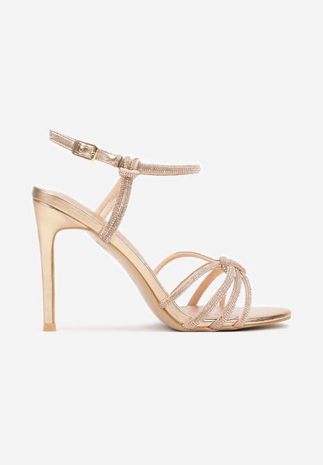 Szampańskie Sandały na Szpilce z Przeplatanymi Paskami z Cyrkoniami Lunafera