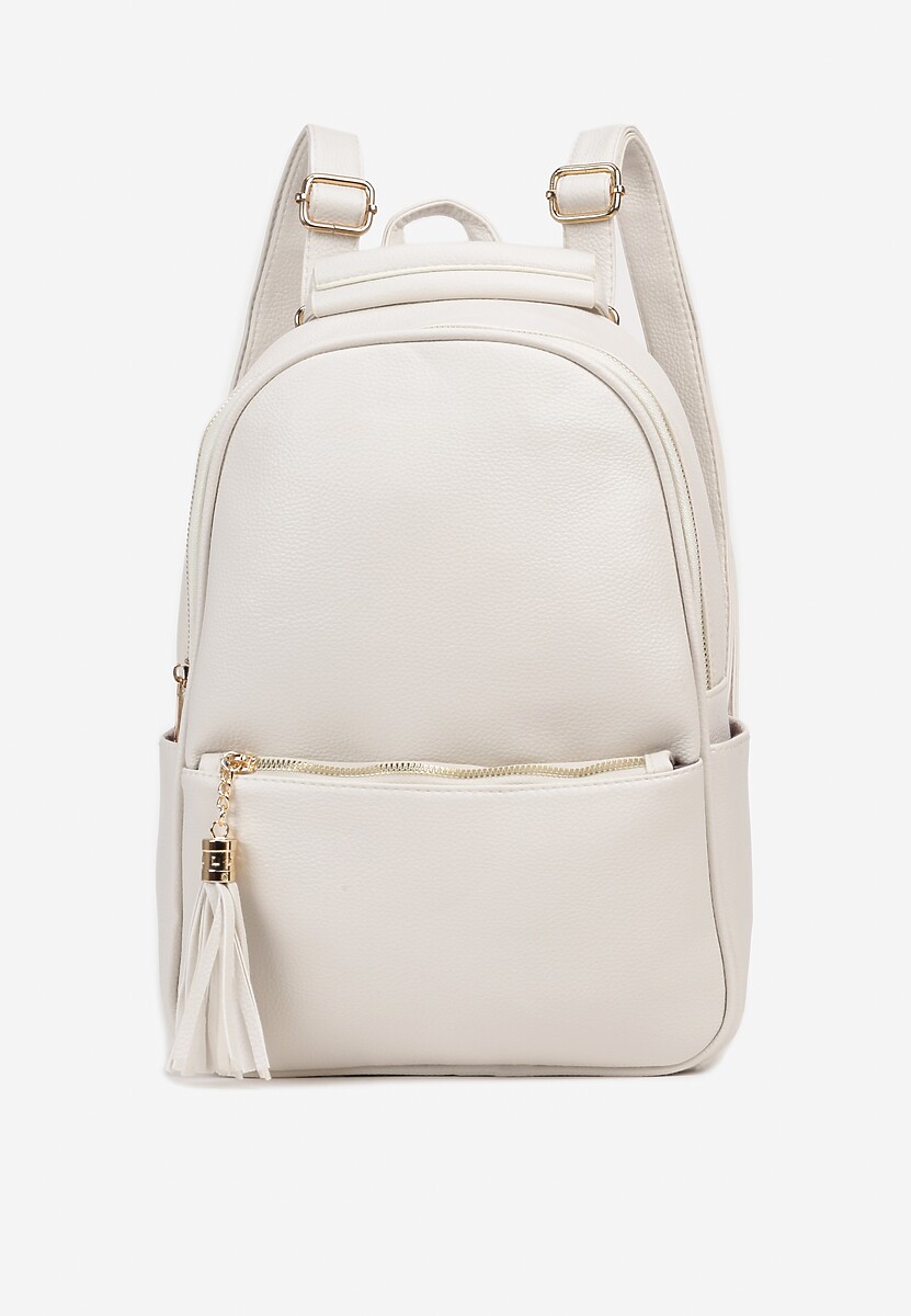 Biały Plecak z Dodatkową Kieszonką i Frędzlem Moratia