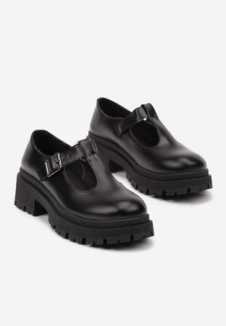 Czarne Płaskie Półbuty z Paskami na Sprzączkę Elosie