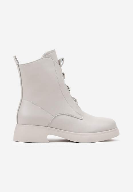 Beżowe Płaskie Casualowe Botki z Ociepleniem Evalinae