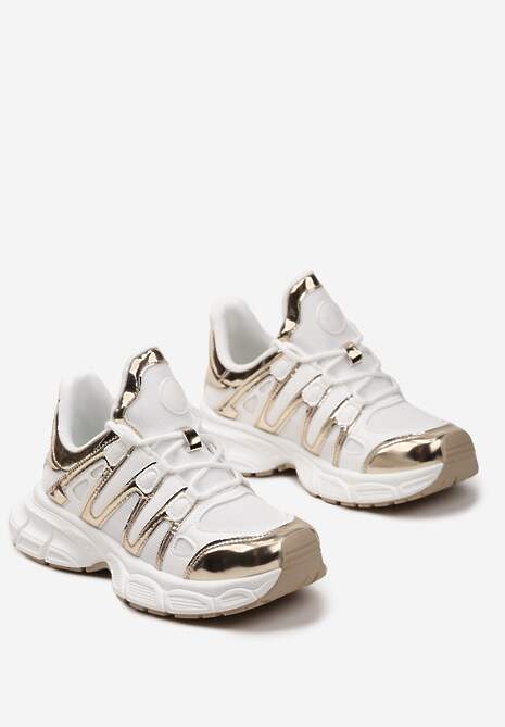Złote Sneakersy Ozdobione Tłoczeniem i Wstawkami Keladavia