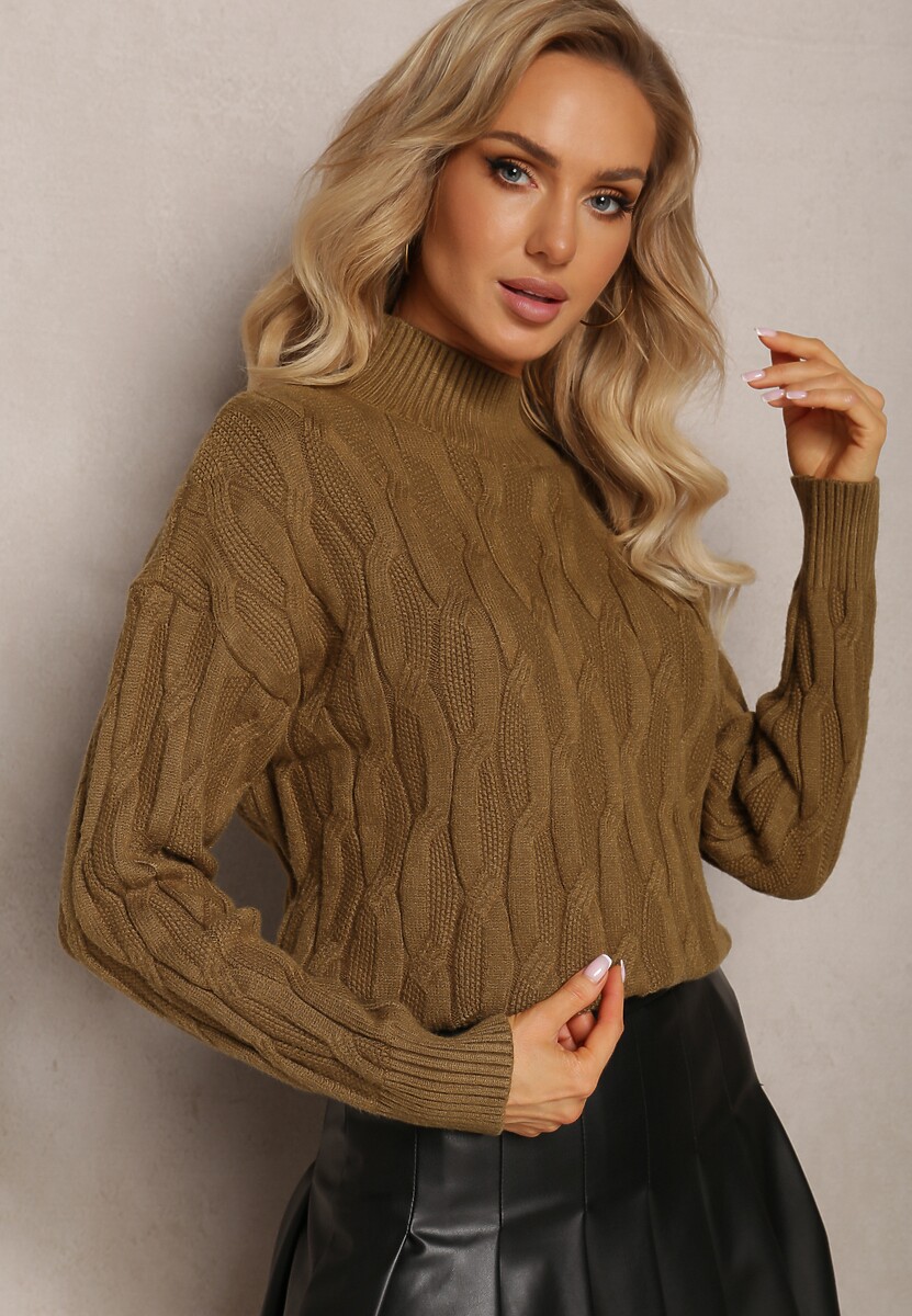 Ciemnozielony Golf o Klasycznym Fasonie z Modnym Splotem i Ściągaczami Franka