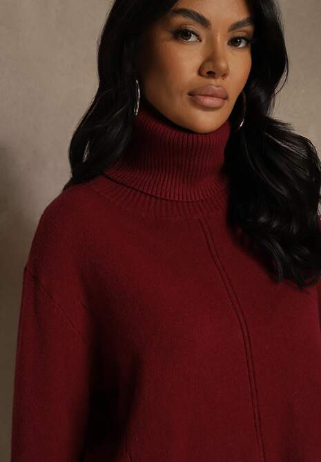 Bordowy Golf o Fasonie Klasycznego Swetra z Domieszką Kaszmiru Rorilaine