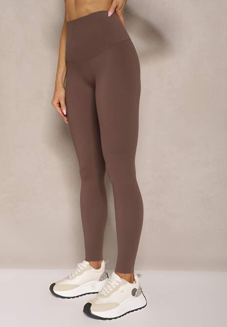 Brązowe Basicowe Legginsy High Waist Tofelia