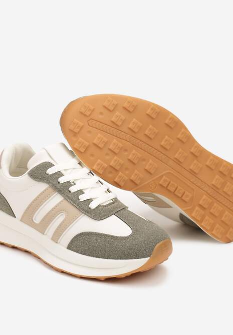 Zielone Sznurowane Sneakersy na Płaskiej Podeszwie Ozdobione Paskami Nevlaia